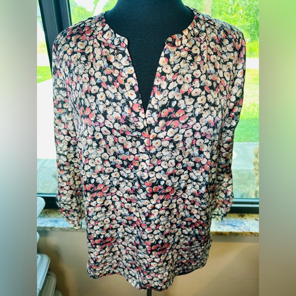 Daniel Rainn High Low Split Neck Floral Blouse Size Medium - Picture 3 of 9